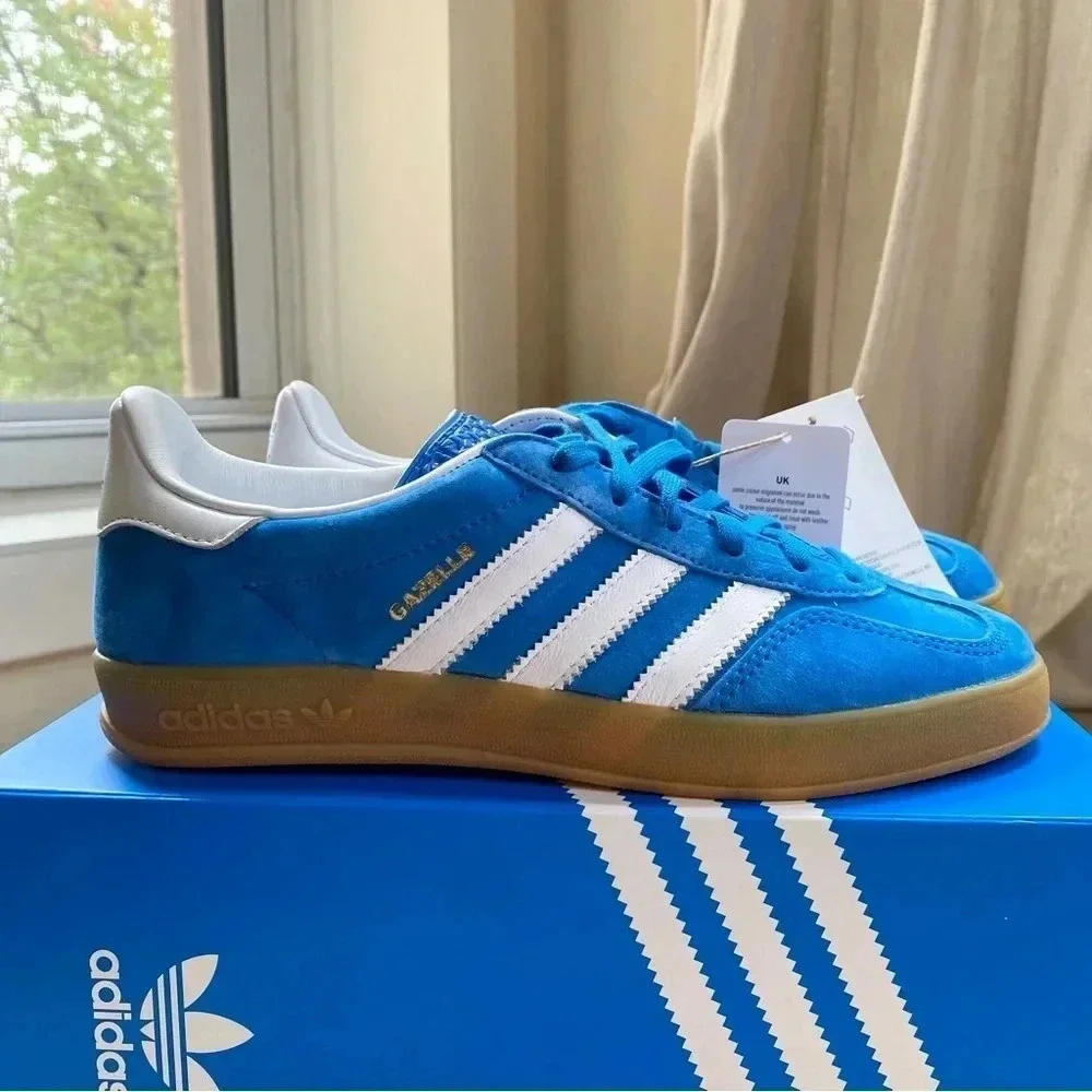 New Adidas Indoor Gazelle Sneakers Blue White Gum Womens 7